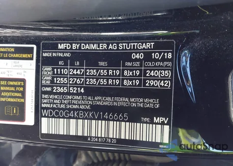 2019 Mercedes-Benz Glc 300 4Matic из США, поврежденный, VIN WDC0G4KBXKV146665